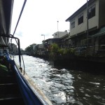 View of canal ahead of boat