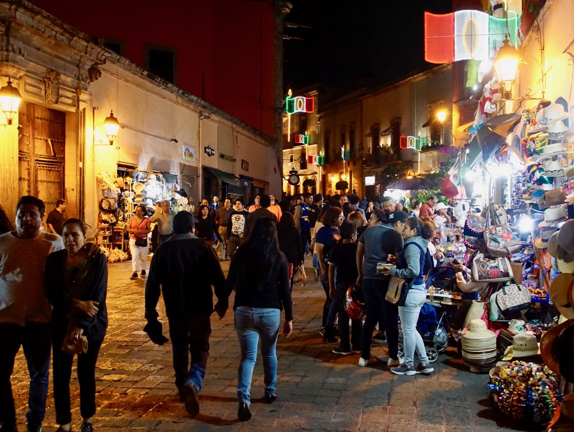 People strolling Queretaro in the evening.