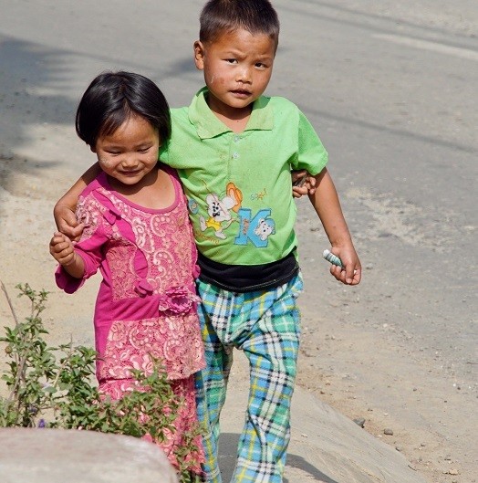 Children playing on the street in Myanmar