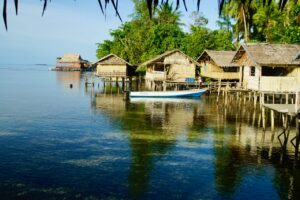 Raja Ampat huts boat