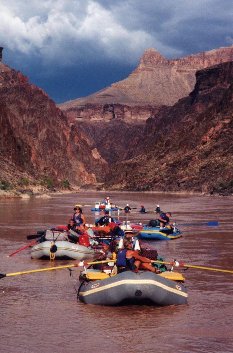 Lining up with the current, rafting the Colorado River.